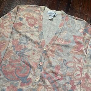 Gabriella T Cardigan Womens L Multicolor Paisley Floral Cotton Linen Italy Made